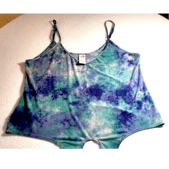 Tank Top Blue Purple Tie Dye L 12-14 Spaghetti Straps Boho Y2K Grunge Hippie - Picture 7 of 9